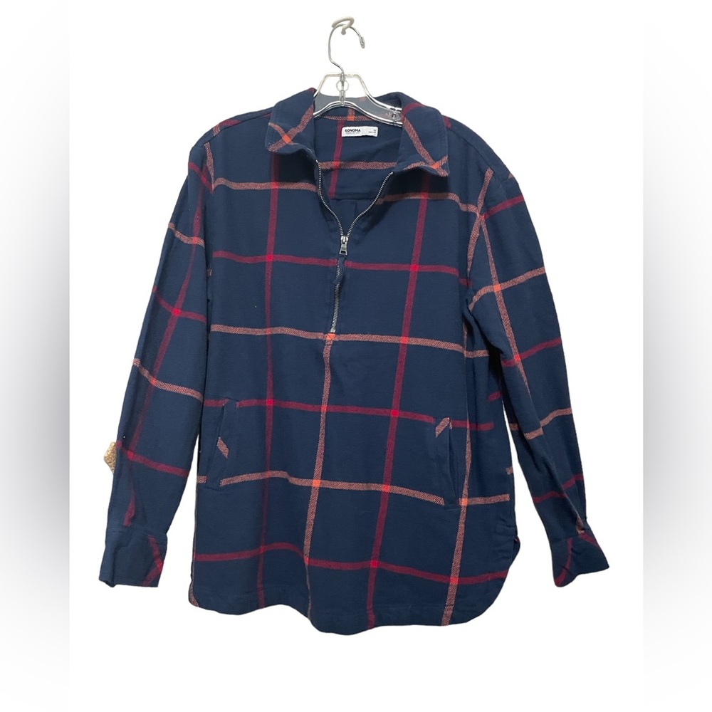 Sonoma Flannel 100% Cotton Plaid Long Sleeve Shirt.  Size Medium